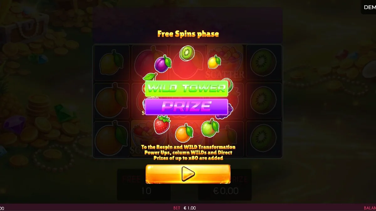 Tampilan visual slot Fruits Madness dengan simbol buah-buahan yang cerah dan dinamis.